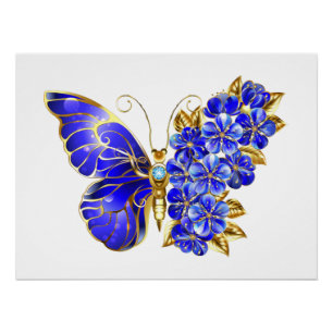Póster Borboleta Flor Sapphire