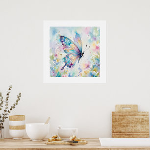 Poster Borboleta Floral Colorida em Aquarela