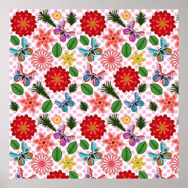 Poster Borboleta Floral de Jardim de Primavera Moderna  (Frente)