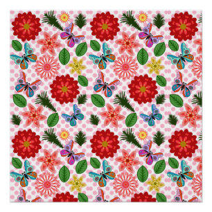 Póster Borboleta Floral de Jardim de Primavera Moderna