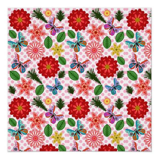 Póster Borboleta Floral de Jardim de Primavera Moderna  (Frente)