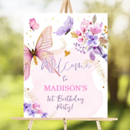 Poster Borboleta Floral Garden Pink Girl Aniversário Bem-