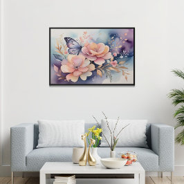 Poster Borboleta Floral Whimsy Watercolor Art
