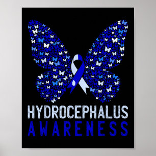 Poster Borboleta Hidrocefalia Mês-Consciência Azul Ribbo