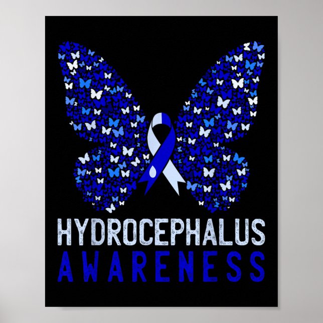 Poster Borboleta Hidrocefalia Mês-Consciência Azul Ribbo (Frente)