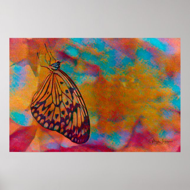 Poster Borboleta Hippie Laranja Azul Boêmia (Frente)