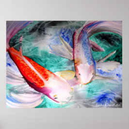 Póster Borboleta Koi Watercolor pintando Peixe Japonês