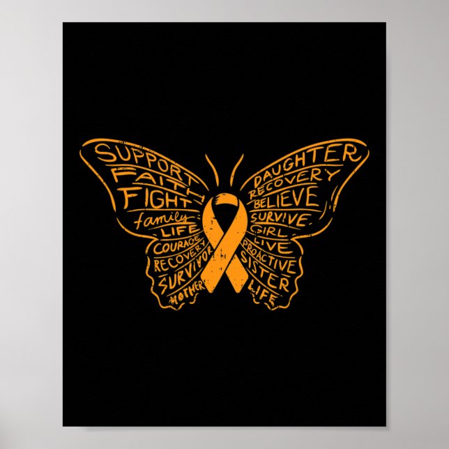 Poster Borboleta Laranja Cancer de Fita Laranja Sensibili (Frente)