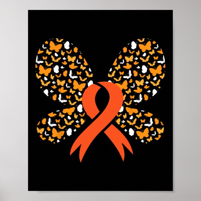 Poster Borboleta Laranja Leucemia Leucemia Survivo (Frente)