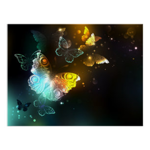 Póster Borboleta Luminosa e borboletas noturnas