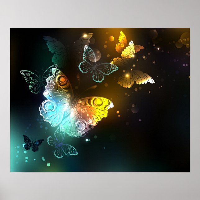 Poster Borboleta Luminosa e borboletas noturnas (Frente)