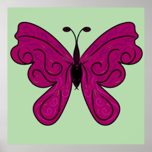 Poster Borboleta Magenta Elegante   Padrão de Decoração d