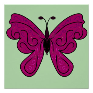 Póster Borboleta Magenta Elegante   Padrão de Decoração d
