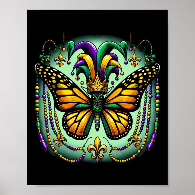 Poster Borboleta Monarca Jester do Mardi Gras (Frente)