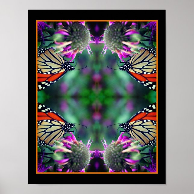 Poster Borboleta Monarca Sobre Abstrato de Flower Close U (Frente)