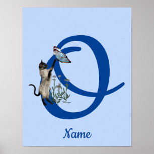 Poster Borboleta Monograma Inicial Gato Siames Nome O