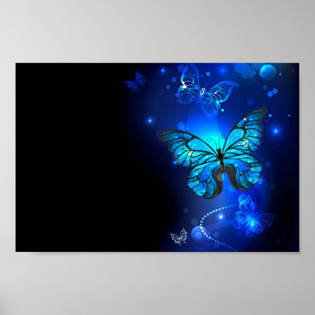 Poster Borboleta Morpho em Fundo Escuro (Frente)