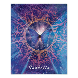 Póster Borboleta Morpho / Galaxy Mandala