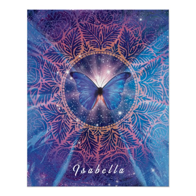 Póster Borboleta Morpho / Galaxy Mandala (Frente)