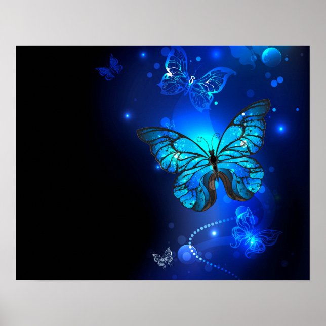 Poster Borboleta Morpho no Fundo Escuro (Frente)