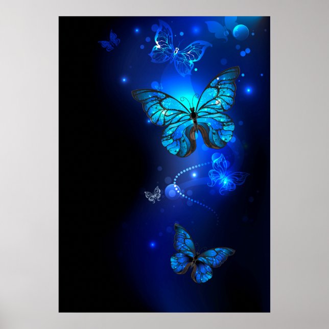 Poster Borboleta Morpho no Fundo Escuro (Frente)