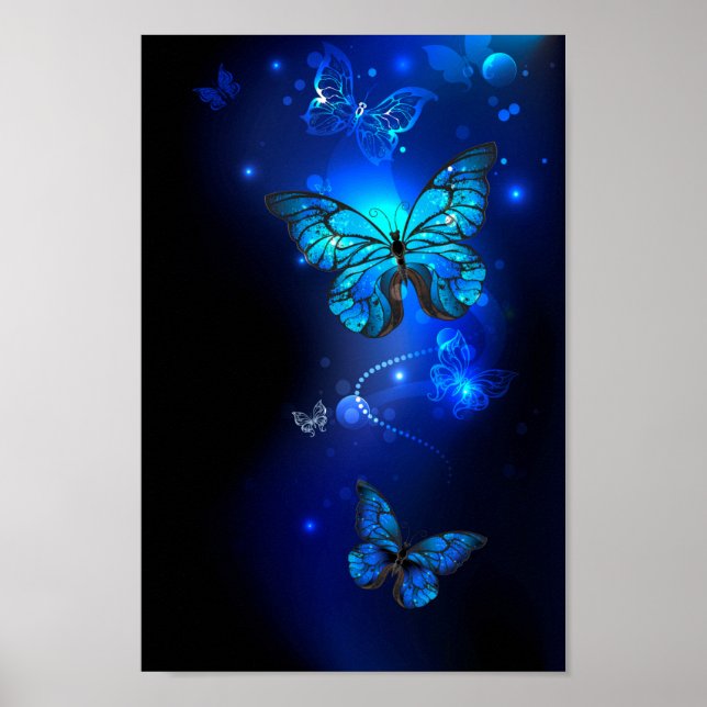 Poster Borboleta Morpho no Fundo Escuro (Frente)
