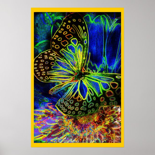 Póster Borboleta na Flor Digital Art (Frente)