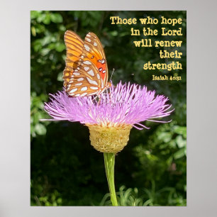 Poster Borboleta na Flor w Verse de Isaiah 40:31