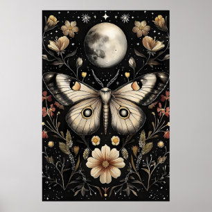 Poster Borboleta No Jardim De Flores Escuras Da Lua, Mari