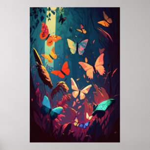 Poster Borboleta Retrato Animal Pintura Floresta Selvagem
