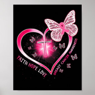 Poster Borboleta Rosa Cruza Fé Esperança Amor Cancer