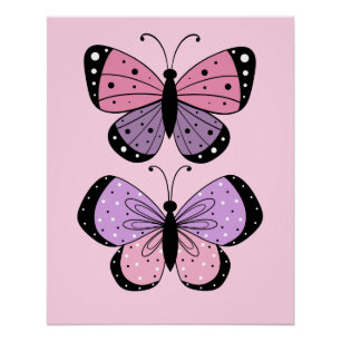 Póster Borboleta Rosa e Roxa
