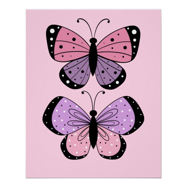 Póster Borboleta Rosa e Roxa (Frente)