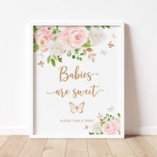 Poster Borboleta rosa-pincelada com aquarela Bebês são
