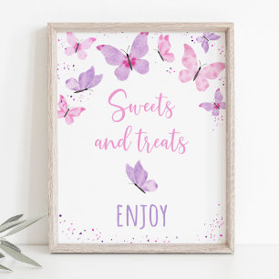 Poster Borboleta rosa púrpura Doce Ameaça Sinal de aniver