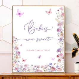 Poster Borboleta rosa púrpura Os bebês de flores silvestr
