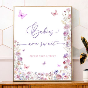 Poster Borboleta rosa púrpura Os bebês de flores silvestr