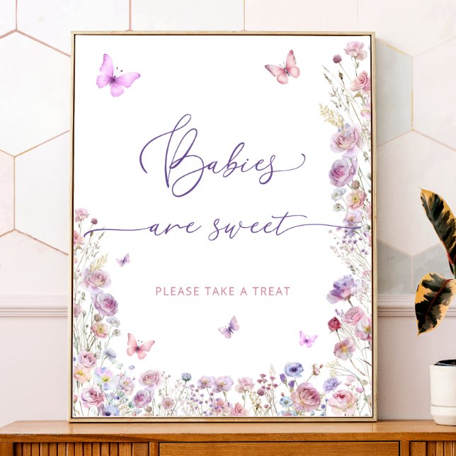 Poster Borboleta rosa púrpura Os bebês de flores silvestr (Criador carregado)
