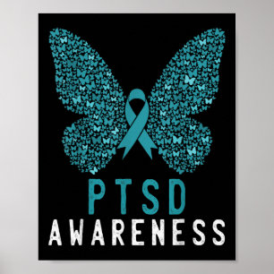 Poster Borboleta Teal Ribbon Rainbow Warrior Ptsd Awarene
