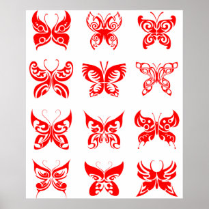 Poster Borboleta Tribal Vermelha Ornamental