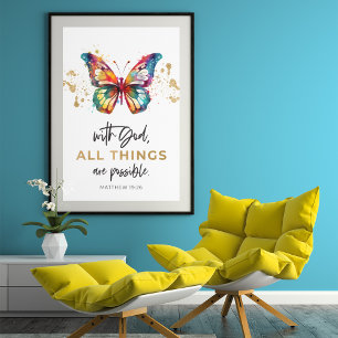 Poster Borboleta Tudo é Possível Mateus 19:26