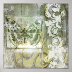 Póster Borboleta Verde Indefinida com Porta de Ironwork
