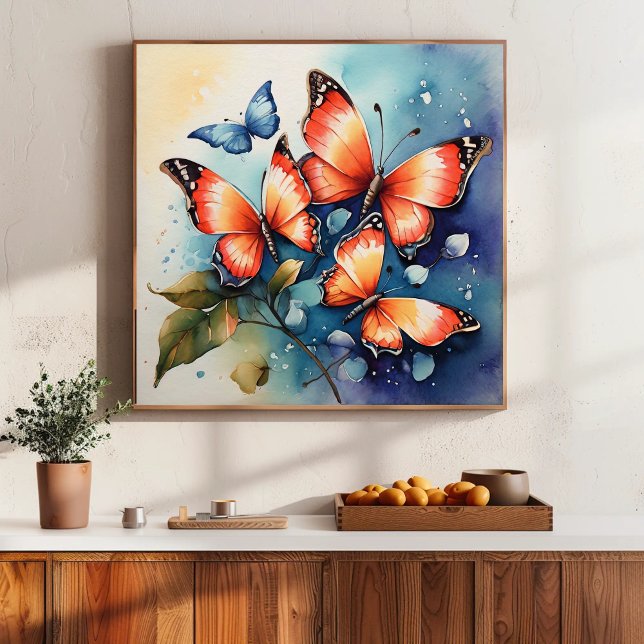 Póster Borboleta Vibrante Aquarela Artística (Criador carregado)