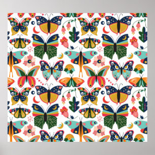 Poster Borboletas Boho: Padrão de Papel de Carteira Invis