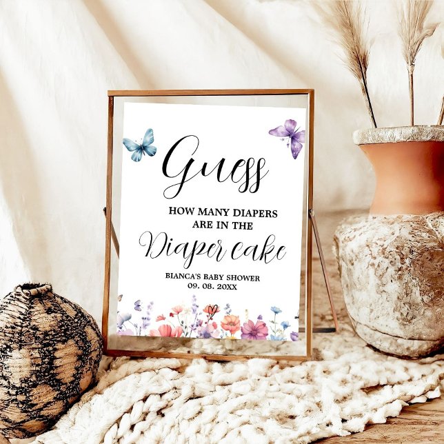 Poster Borboletas bolo de Fralda adivinhando jogo de Chá  (Criador carregado)