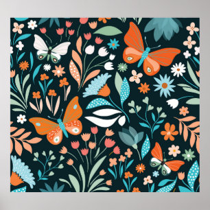 Poster Borboletas, borboletas decorativas sem costura