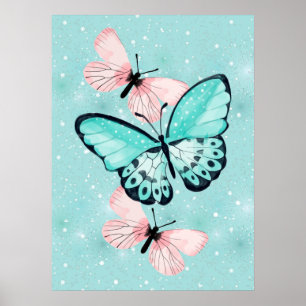 Poster Borboletas cor-de-rosa e azuis bonitas