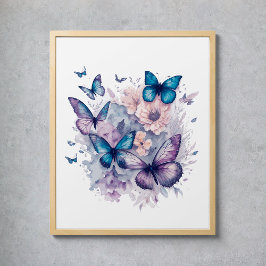 Poster Borboletas de Aquarela Mística Floral Mística