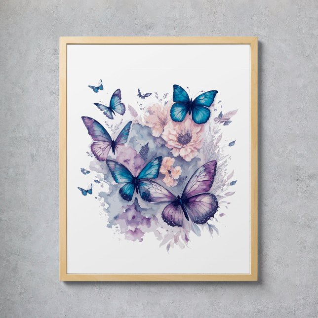 Poster Borboletas de Aquarela Mística Floral Mística (Watercolor Butterflies Floral Mystical Magical Poster
)
