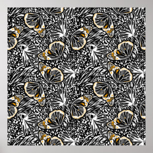 Poster Borboletas de esboço de mão da moda voando mistura